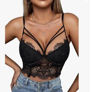 Floral Lace Crop Cami Tank Top Lingerie
